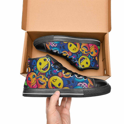 MEN'S Yellow Smiley Face High Top Canvas Aesthetic Custom Shoes