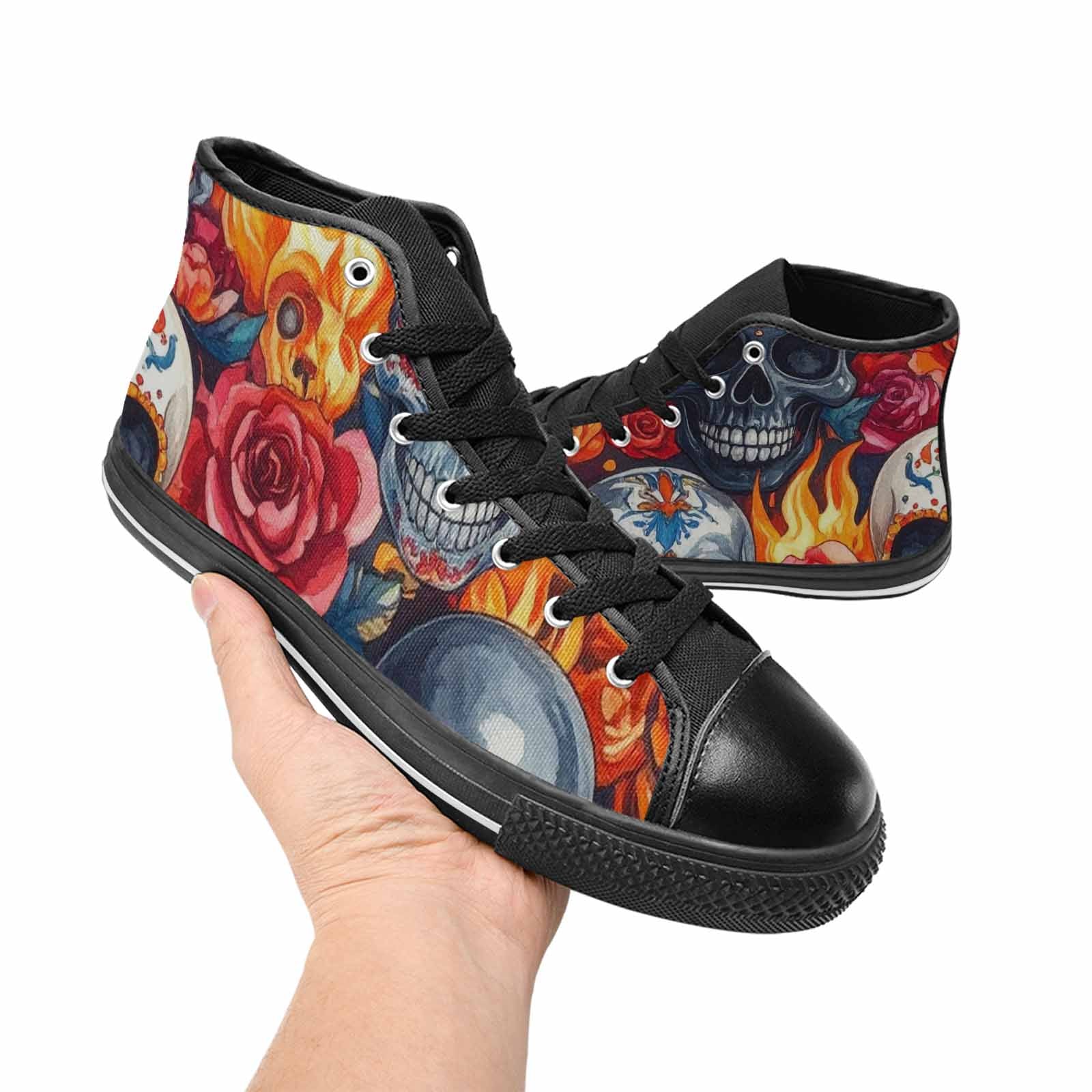 WOMEN'S Skull High Top Canvas Wallpaper Art Custom Sneakers