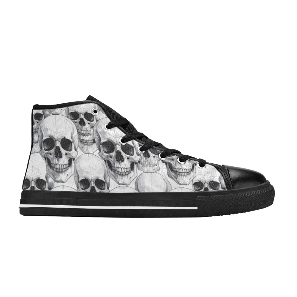 WOMEN'S Clean Skull Line Art High Top Canvas Vibrant Chaos Sneakers