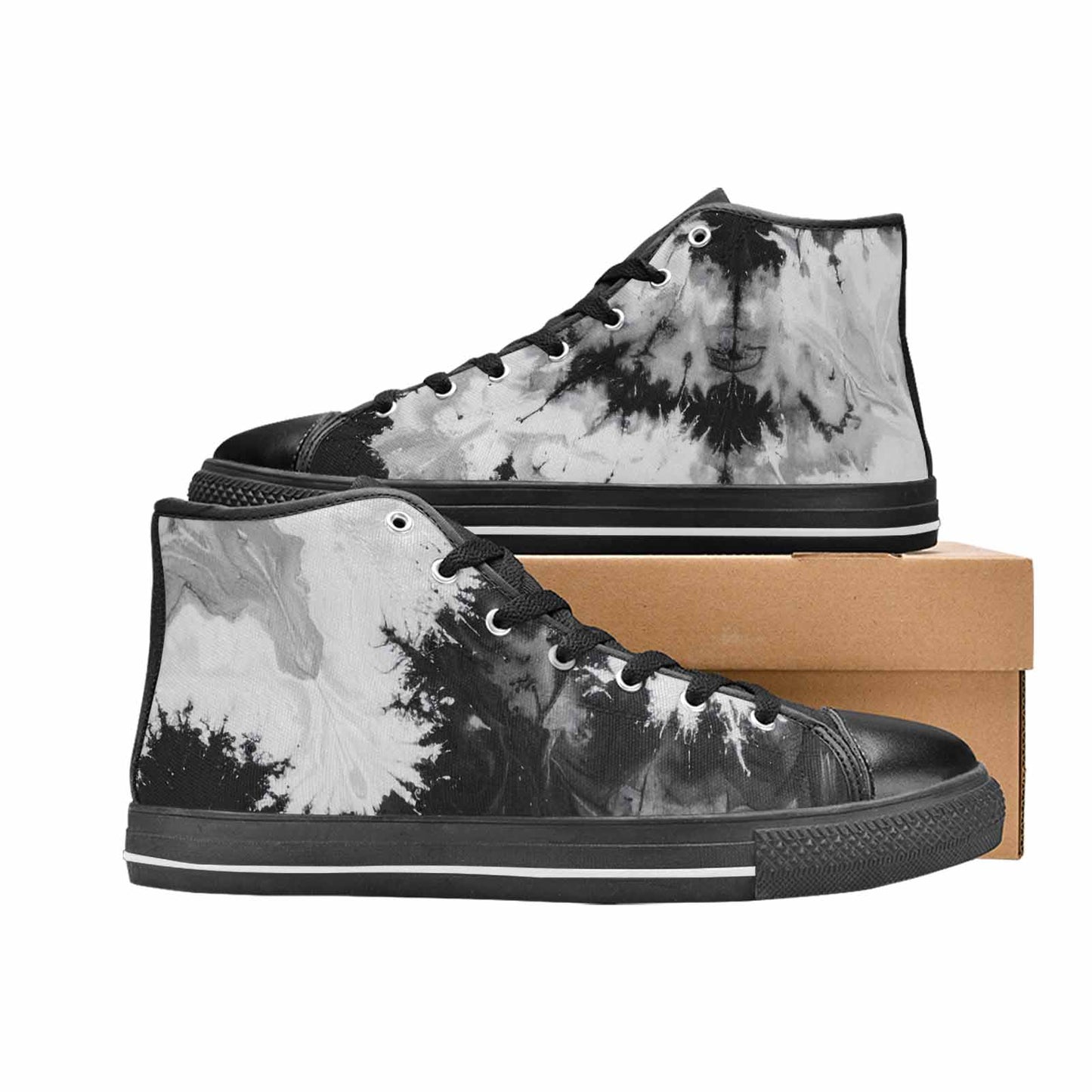 WOMEN'S Tie Dye Acid Wash Black White High Top Canvas Grunge Custom Sneakers