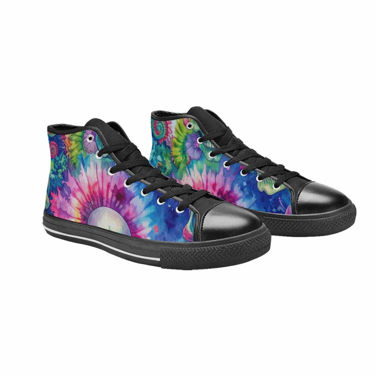 MEN'S Tie Dye Skulls Print High Top Canvas Vibrant Chaos Custom Shoes
