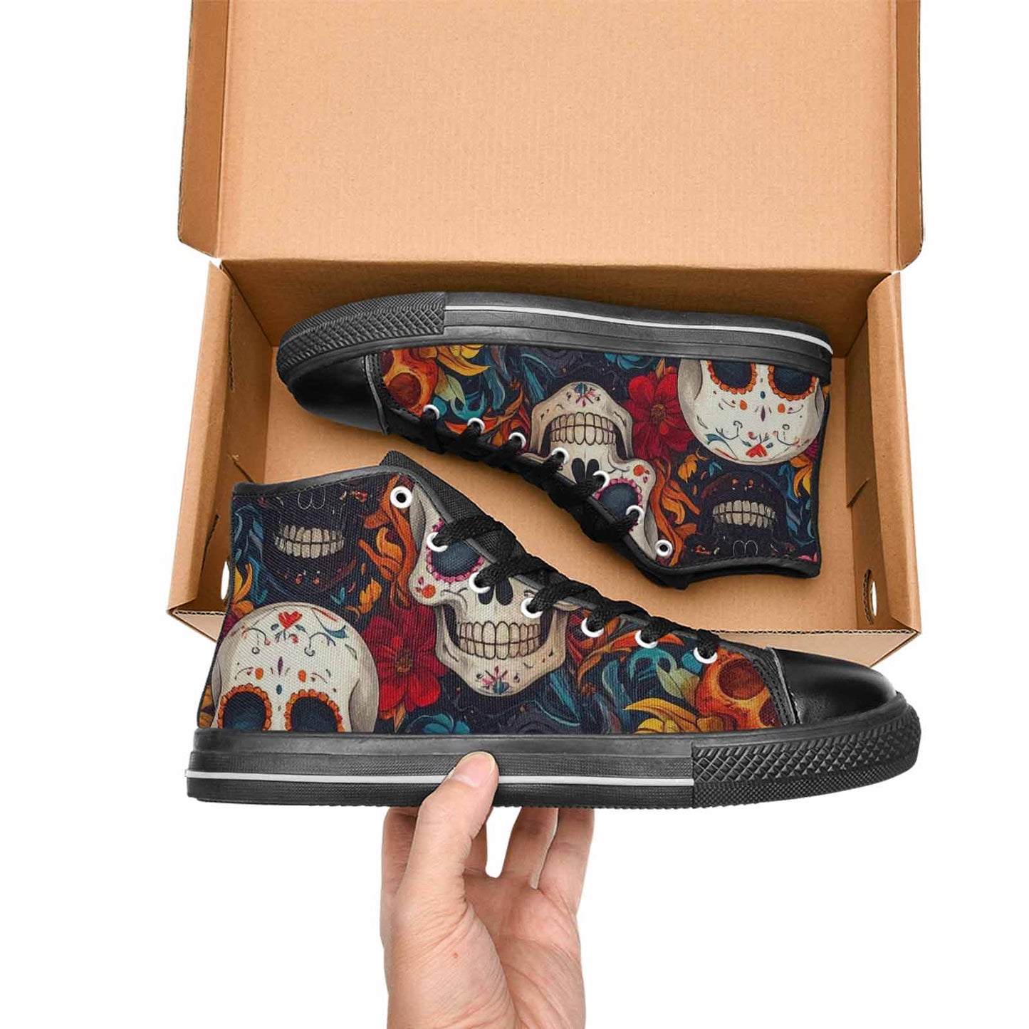 MEN'S Skull High Top Canvas Wallpaper Art Sneakers