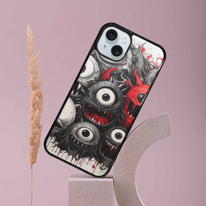 iPhone 15 Plus Case — Multi Eye Monster Black Red Ink, Customized Protective Case