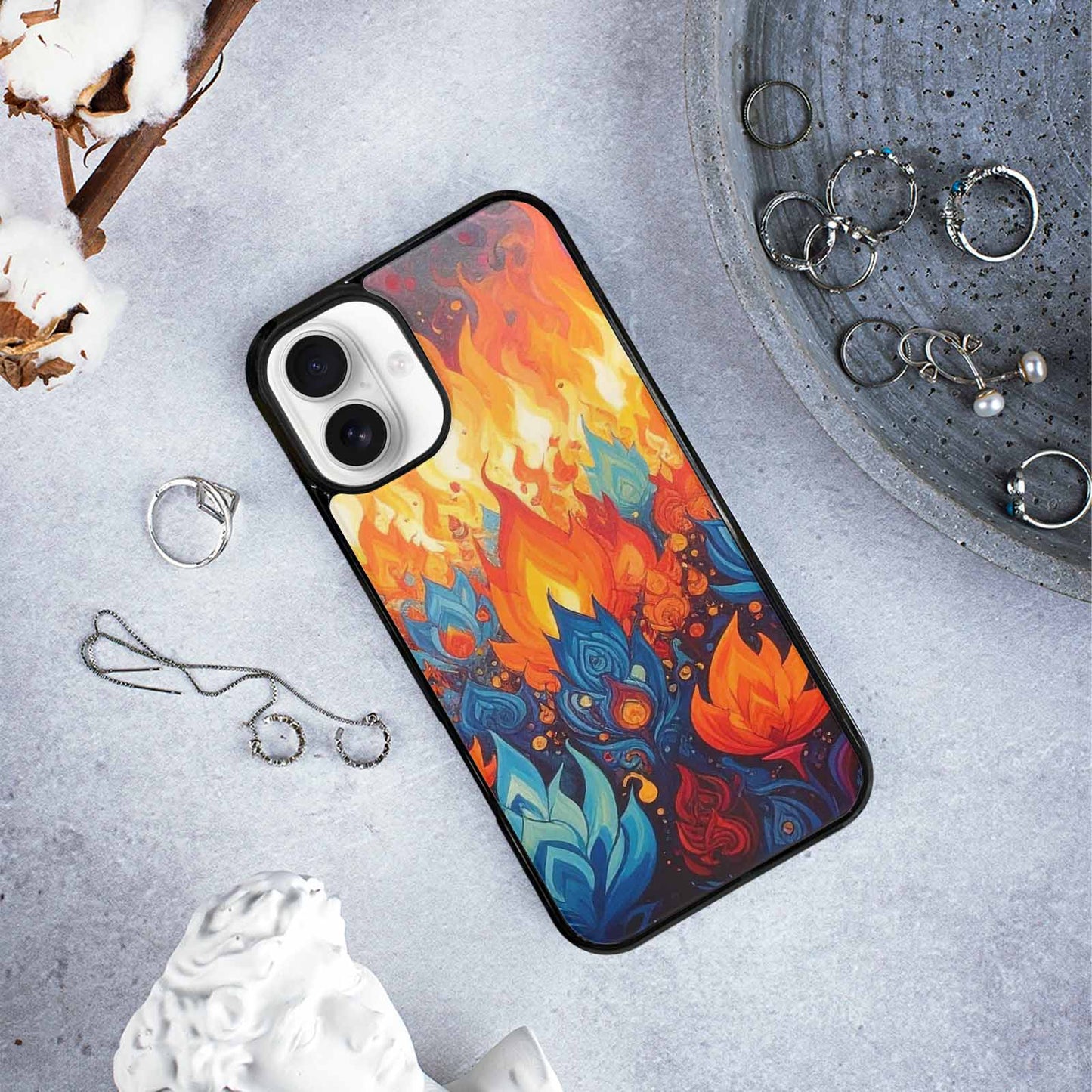 iPhone 16 Plus Case — Flame Burst Full Color Vibrant Flame, Customized Protective Case