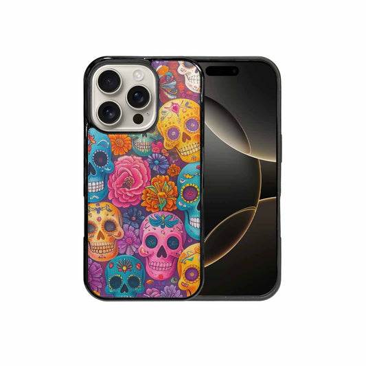 iPhone 16 Pro Case — Ornate Candy Color Skull Pattern Hundreds, Customized Protective Case