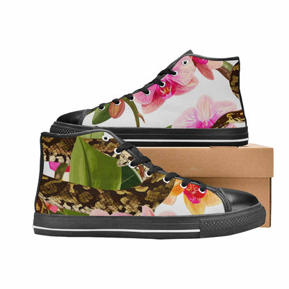 MEN'S Floral Snake Print High Top Canvas Cottagecore Custom Shoes
