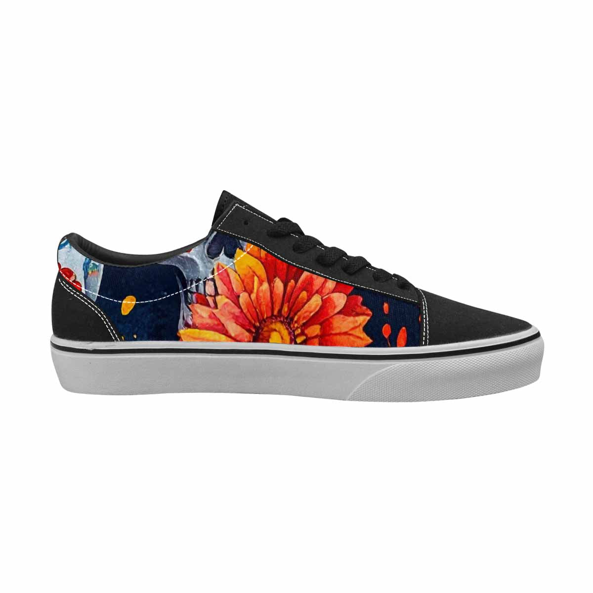 WOMEN'S Sunflower Skulls Print Canvas Lace-Up Vivid Custom Sneakers
