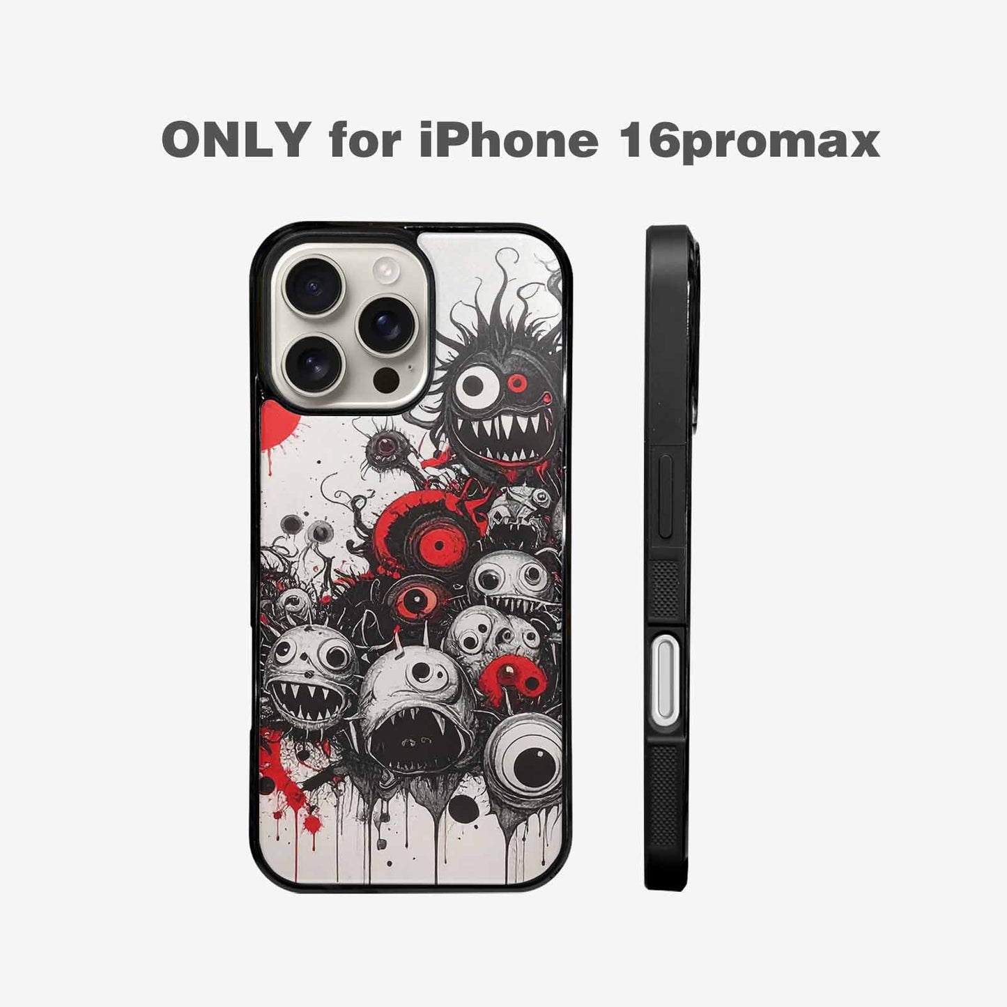 iPhone 16 Pro Max Case — Multi Eye Monster Black Red Ink, Customized Protective Case