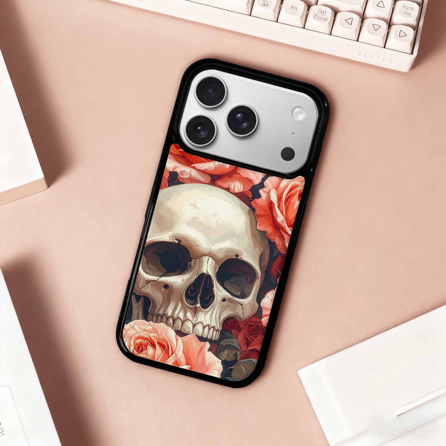 iPhone 17 Pro Case — Skulls Roses Soft Airbrush Gothic Skulls, Unique Phone Case Design