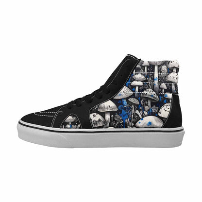 MEN'S Mushrooms Black & Blue Ink High Top Canvas Custom Design Dark Academia Limited Edition Sneakers