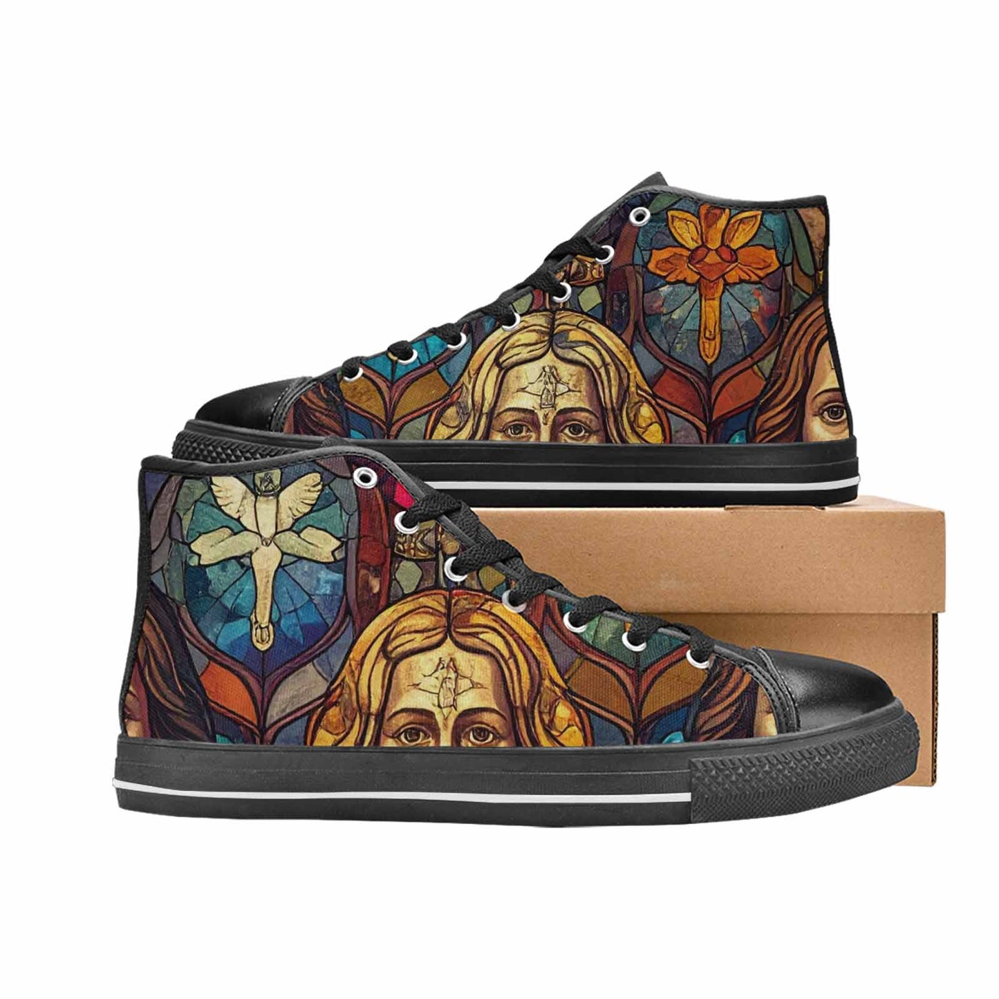 MEN'S Jesus Face Small High Top Canvas Vibrant Chaos Shoes