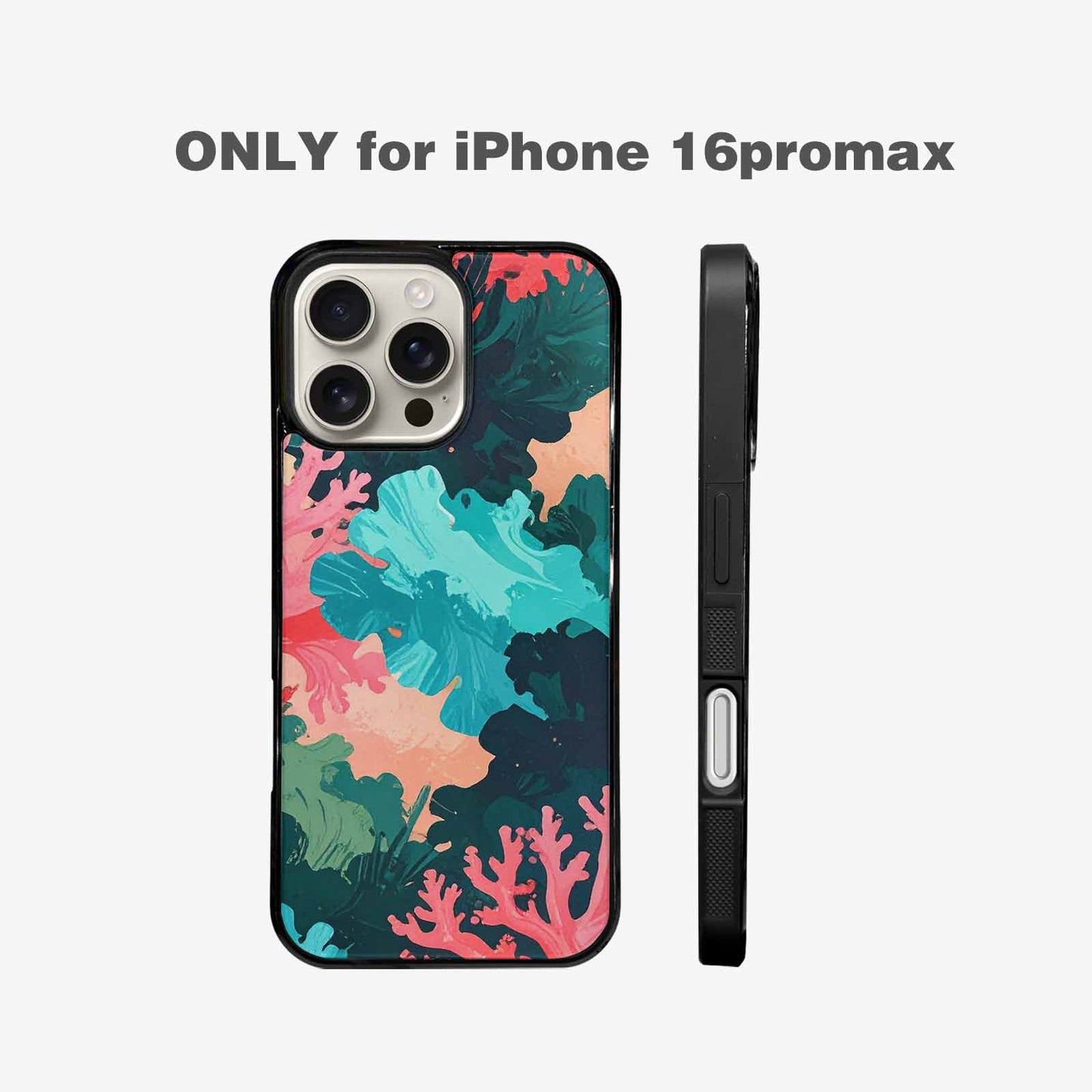 iPhone 16 Pro Max Case — Camo Coral Turquoise, Custom Printed Phone Case