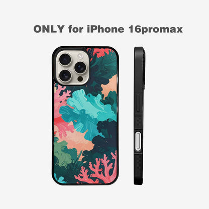 iPhone 16 Pro Max Case — Camo Coral Turquoise, Custom Printed Phone Case
