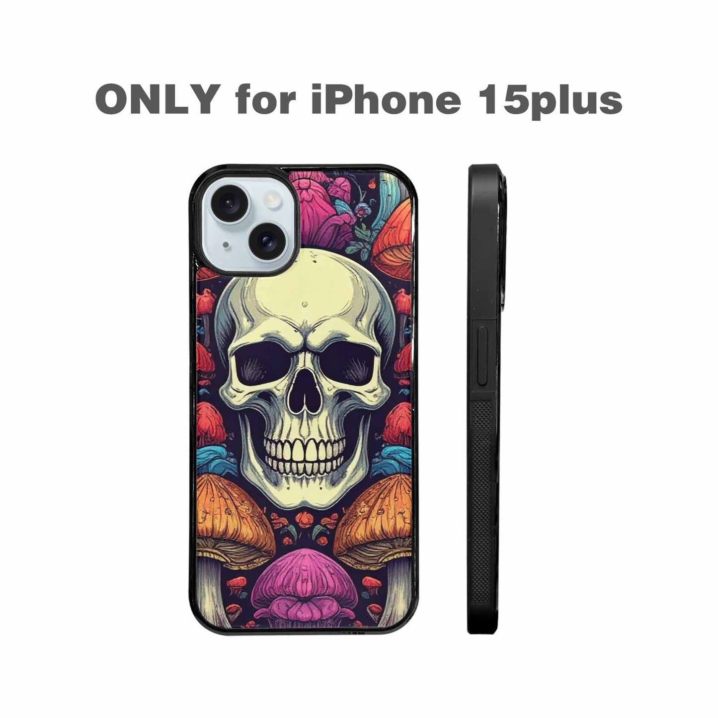 iPhone 15 Plus Case — Mushroom Skull, Custom Printed Phone Case