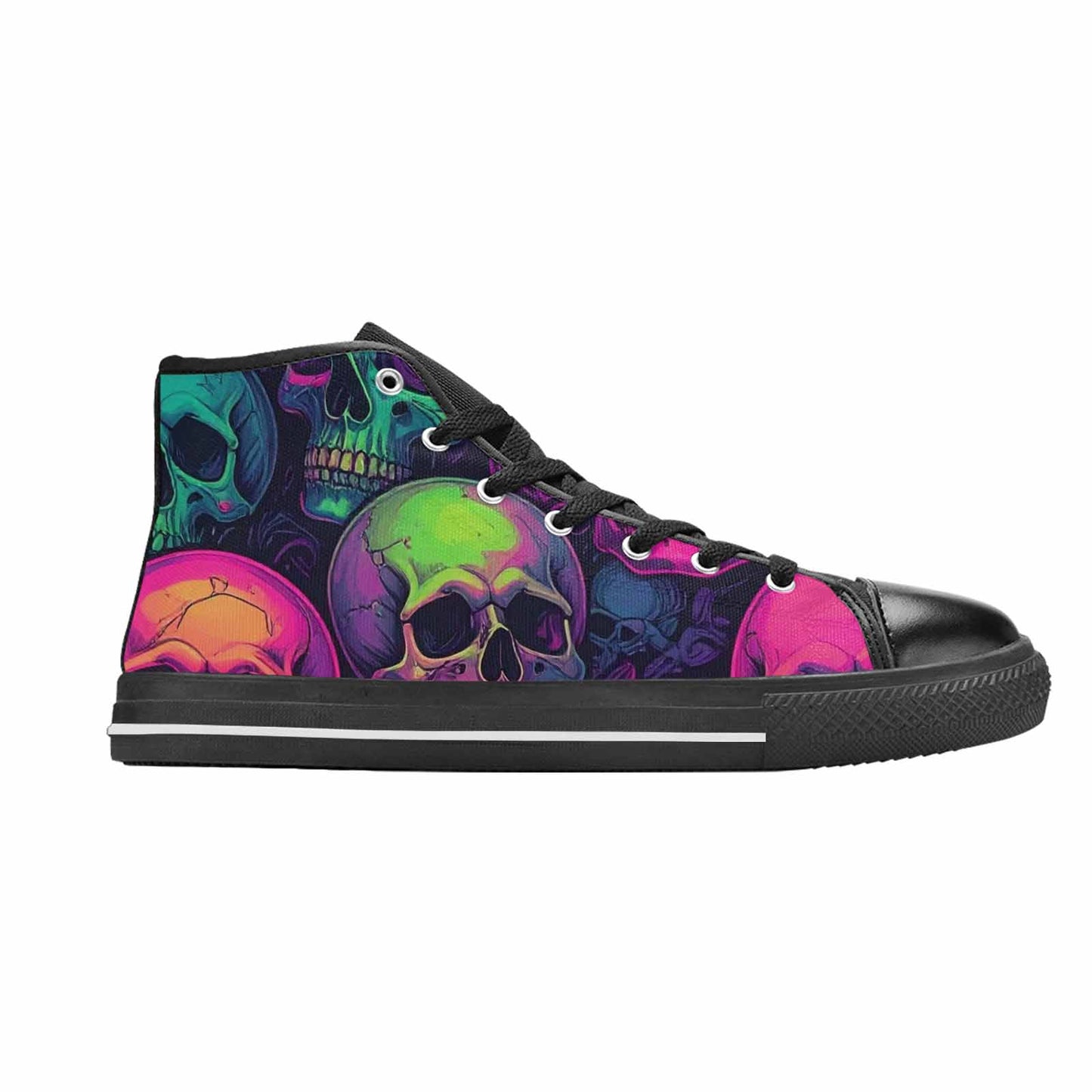 WOMEN'S Skulls - Neon High Top Canvas Cottagecore Custom Sneakers