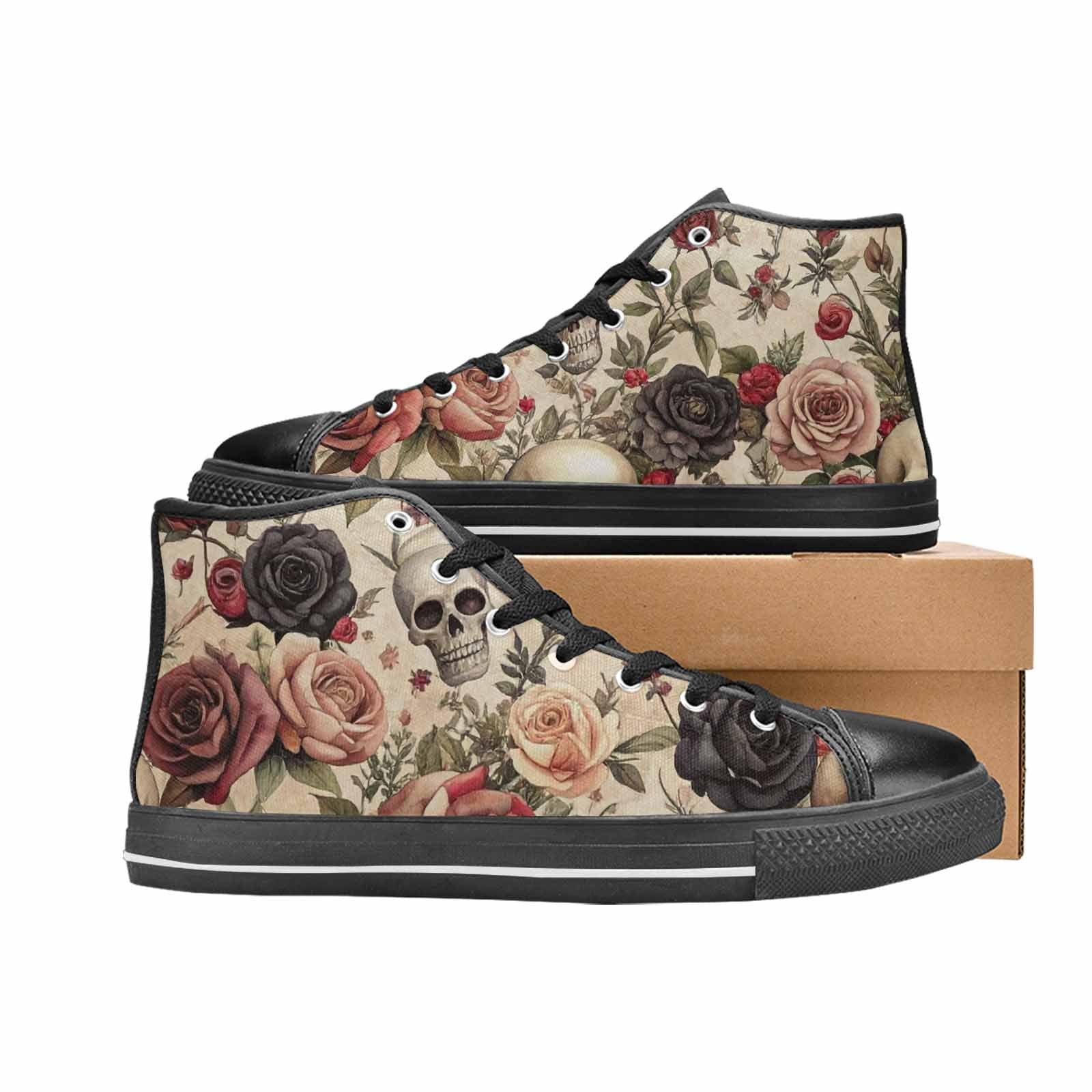 MEN'S Skulls - Roses High Top Canvas Cottagecore Sneakers