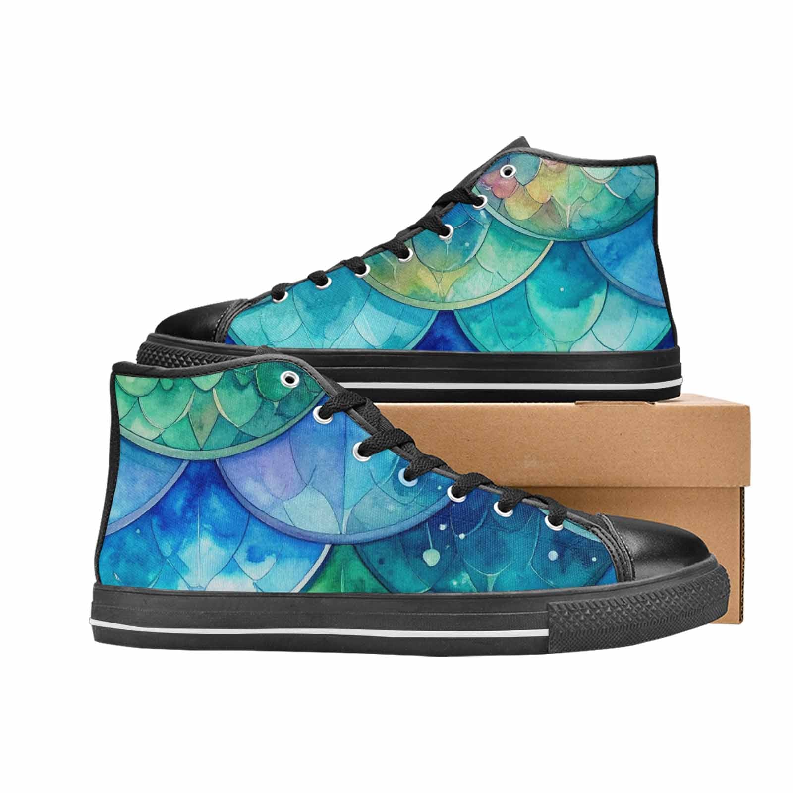 MEN'S Mermaid Scale High Top Canvas Wallpaper Art Custom Sneakers