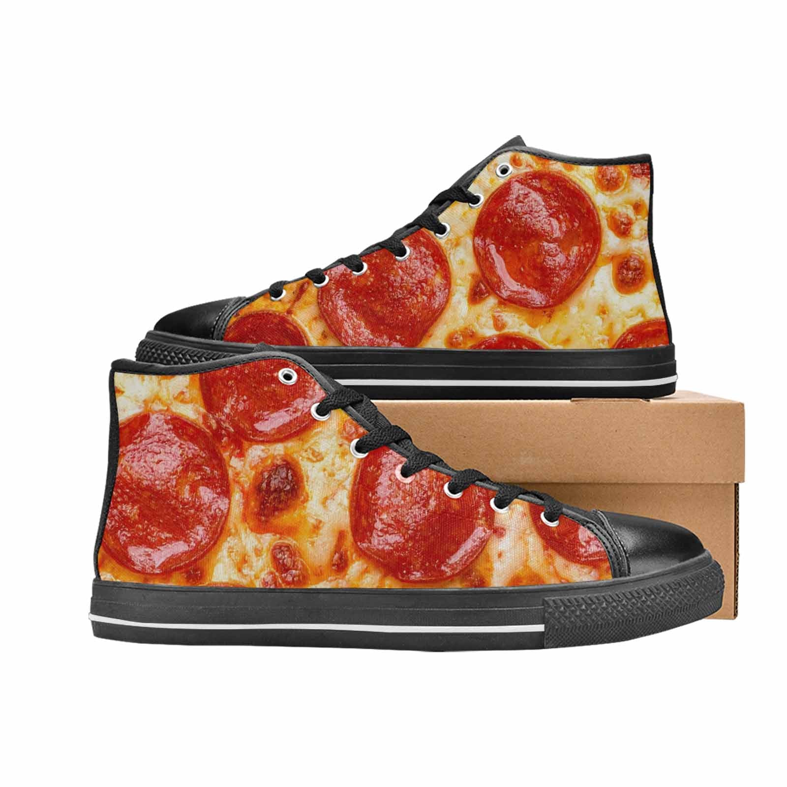 WOMEN'S Pepperoni Pizza Print High Top Canvas Surreal Shoes