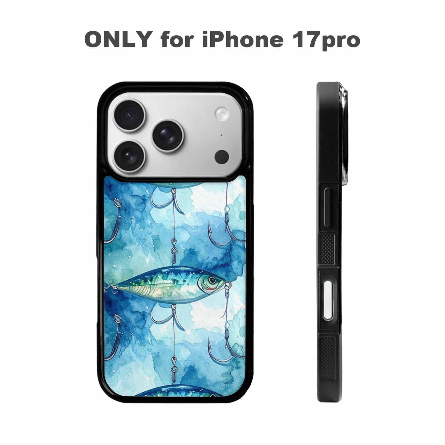 iPhone 17 Pro Case — Fishing Lure And Hook Pattern Watercolor, Unique Phone Case Design