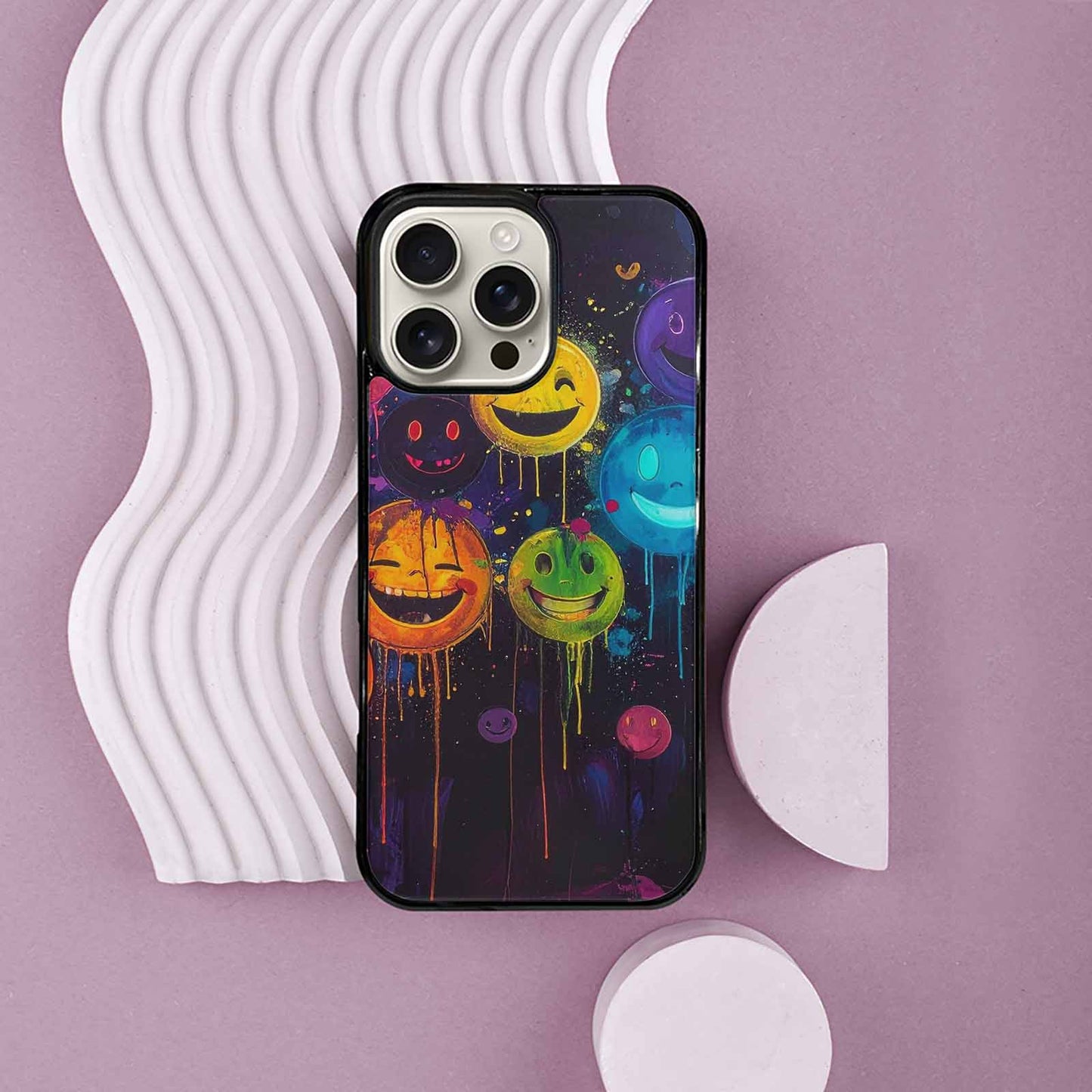 iPhone 16 Pro Max Case — Smiley Faces Glow Smiley Faces Pattern, Personalized Phone Case