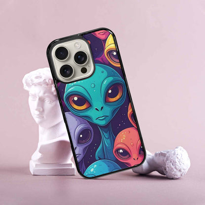 iPhone 16 Pro Case — Alien Ufo Cartoon Art Pattern Groovy, Original Design Phone Case