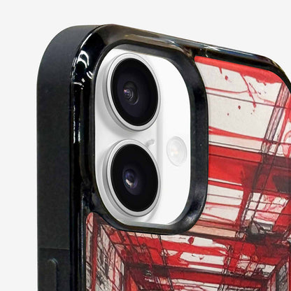 iPhone 16 Case — Liminal Space Fragment Black Red Ink, Custom Phone Case