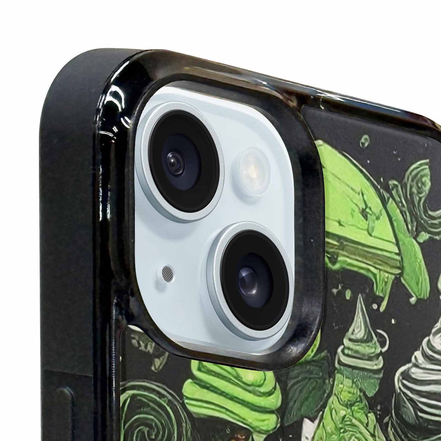iPhone 15 Case — Ice Cream Motif Black Green Ink, Original Design Phone Case