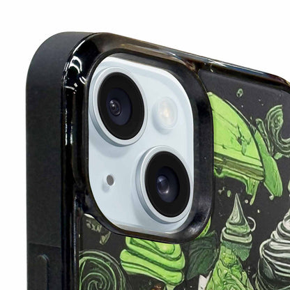 iPhone 15 Case — Ice Cream Motif Black Green Ink, Original Design Phone Case