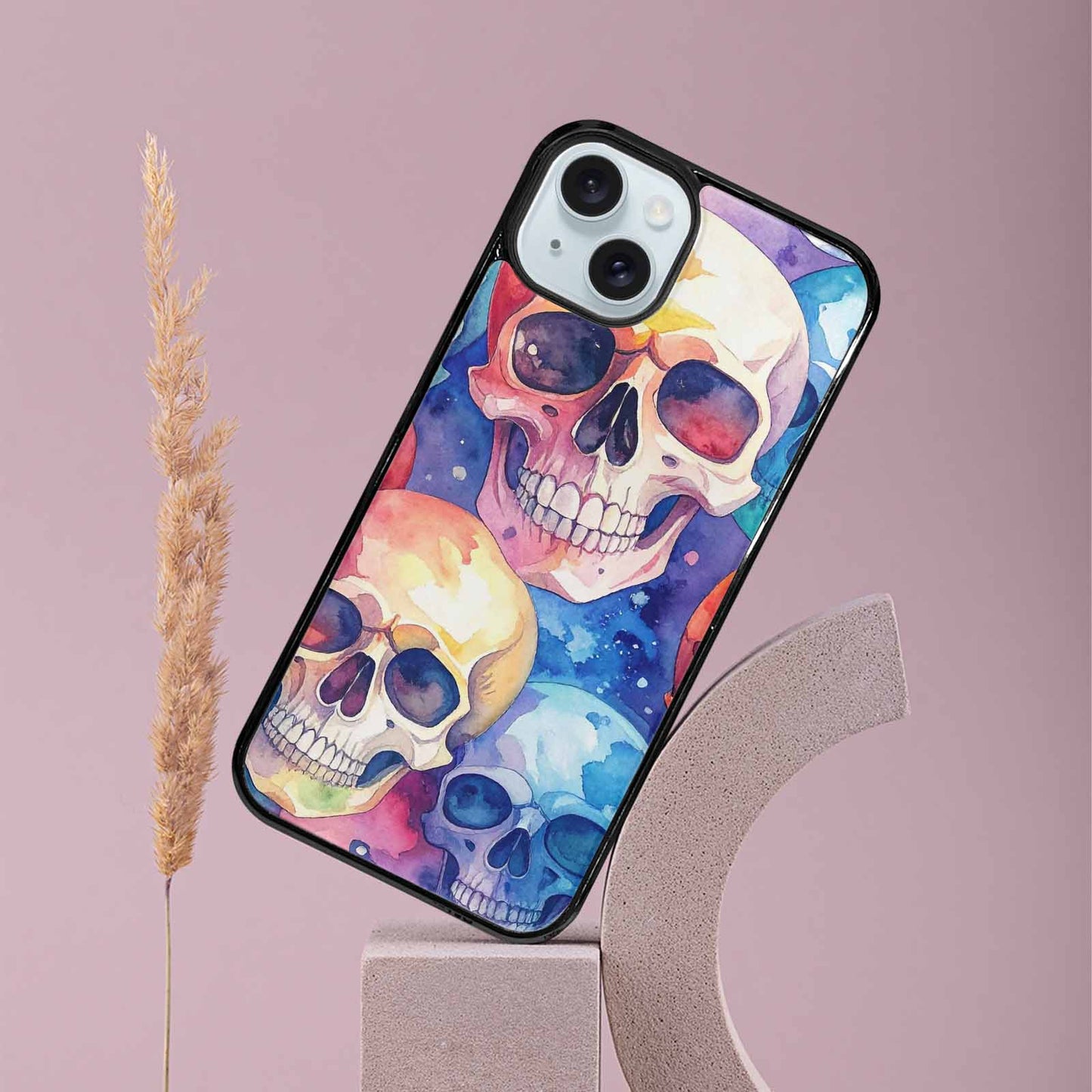 iPhone 15 Plus Case — Kulls Watercolor Skulls Small Skull Pattern, Personalized Phone Case