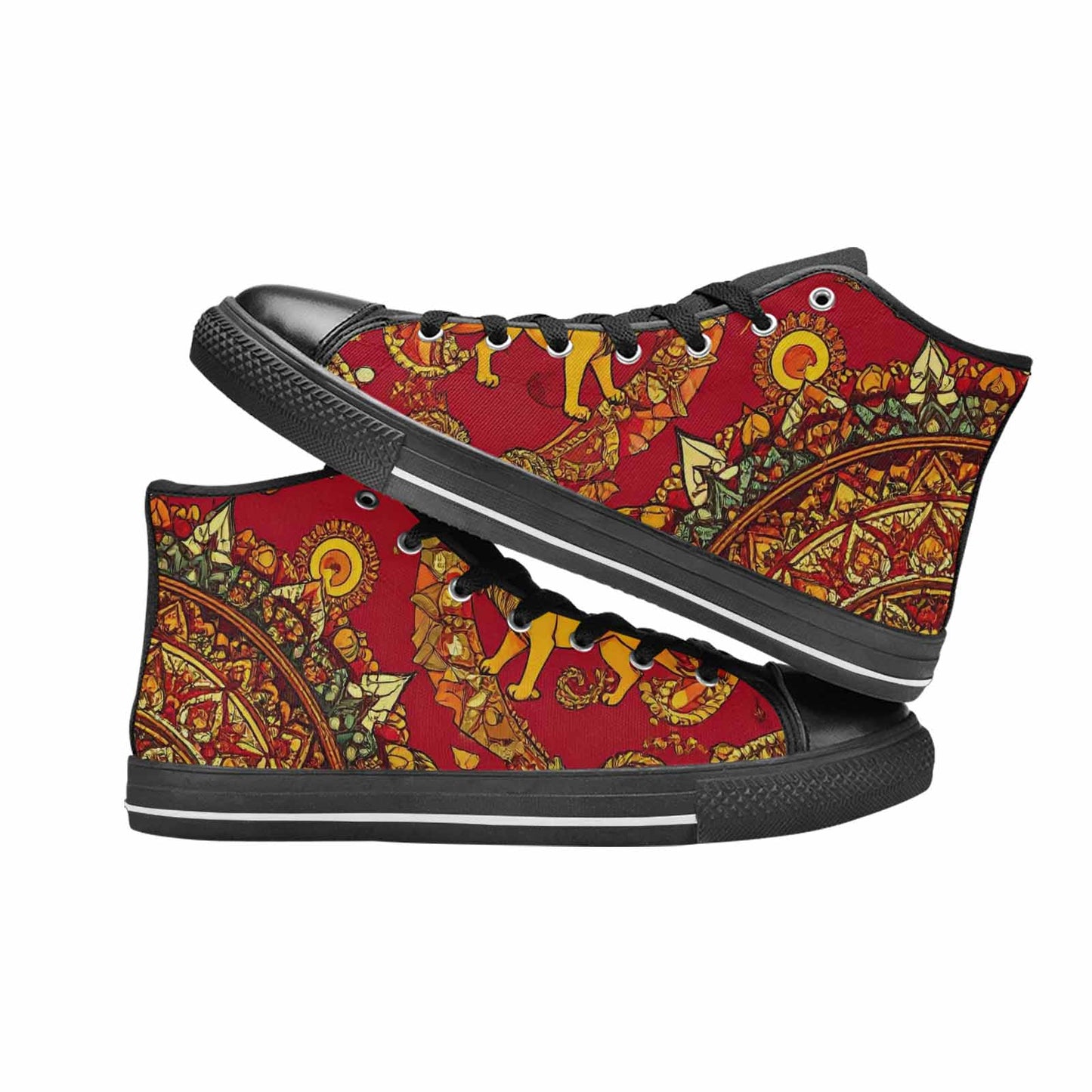 MEN'S Mandala Lions High Top Canvas Cottagecore Custom Sneakers
