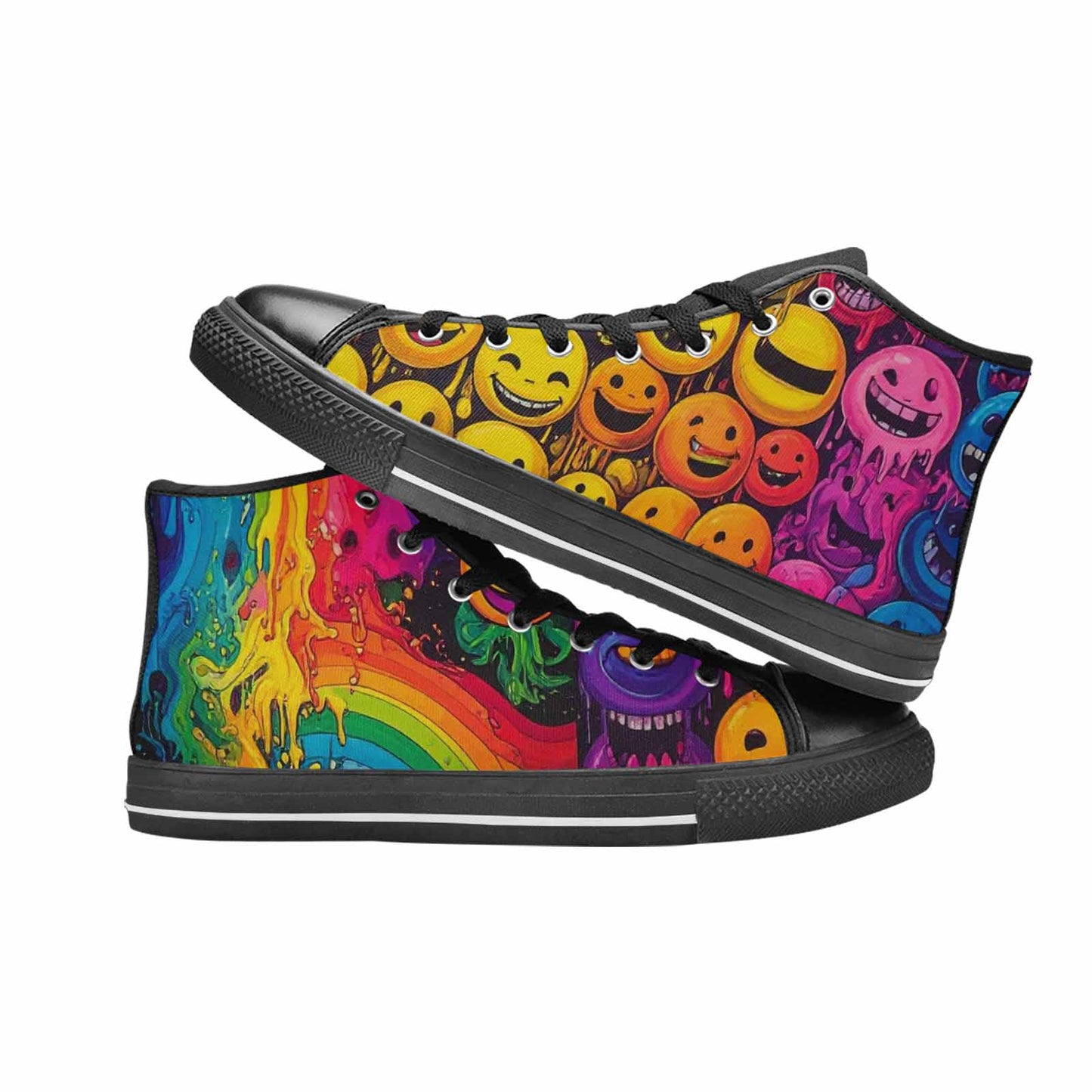 MEN'S Yellow Smiley Face High Top Canvas Vibrant Chaos Sneakers