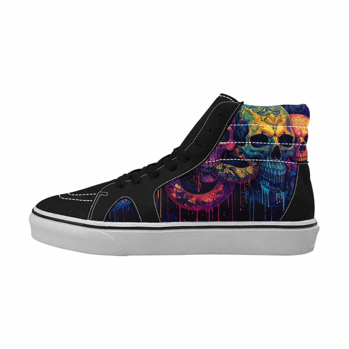WOMEN'S Snakes And Skulls Collage High Top Canvas Wallpaper Art Sneakers