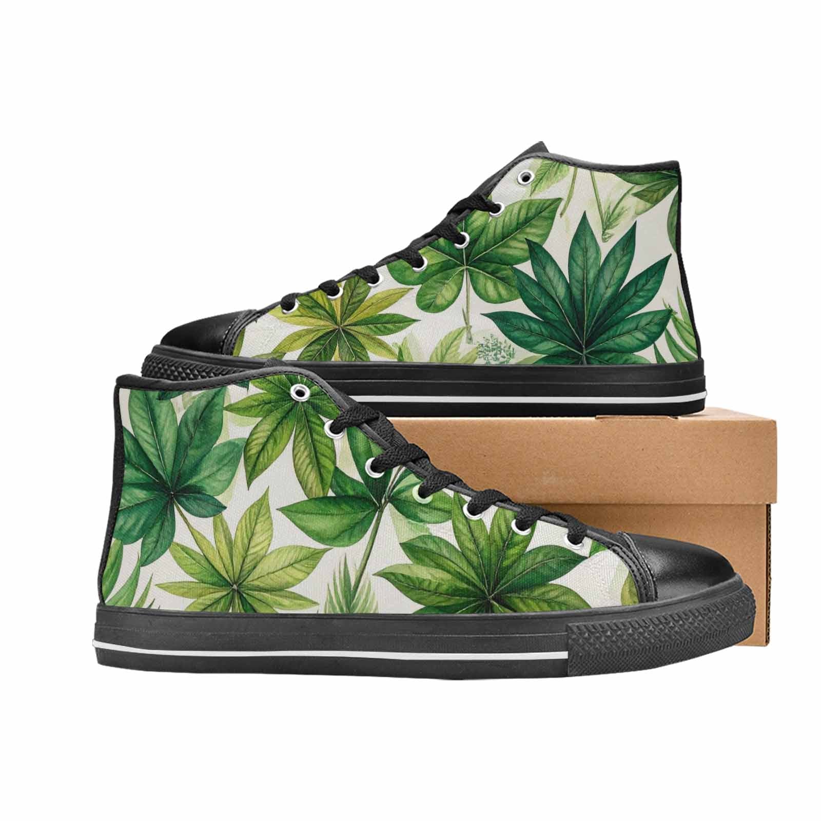 WOMEN'S Seven-Point Palmate Leaf High Top Canvas Grunge Shoes