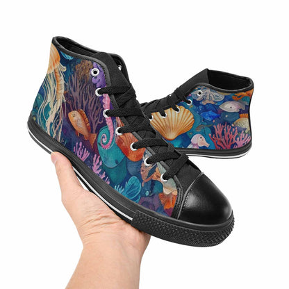 WOMEN'S Fish Scale Coral High Top Canvas Grunge Custom Sneakers