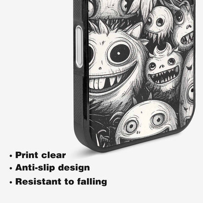 iPhone 16 Plus Case — Black And White Monster Face Collage, Custom Designed Case Cover