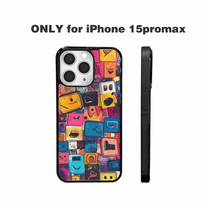 iPhone 15 Pro Max Case — Hand Drawn Icon Doodle Pattern Hundreds, Personalized Phone Case