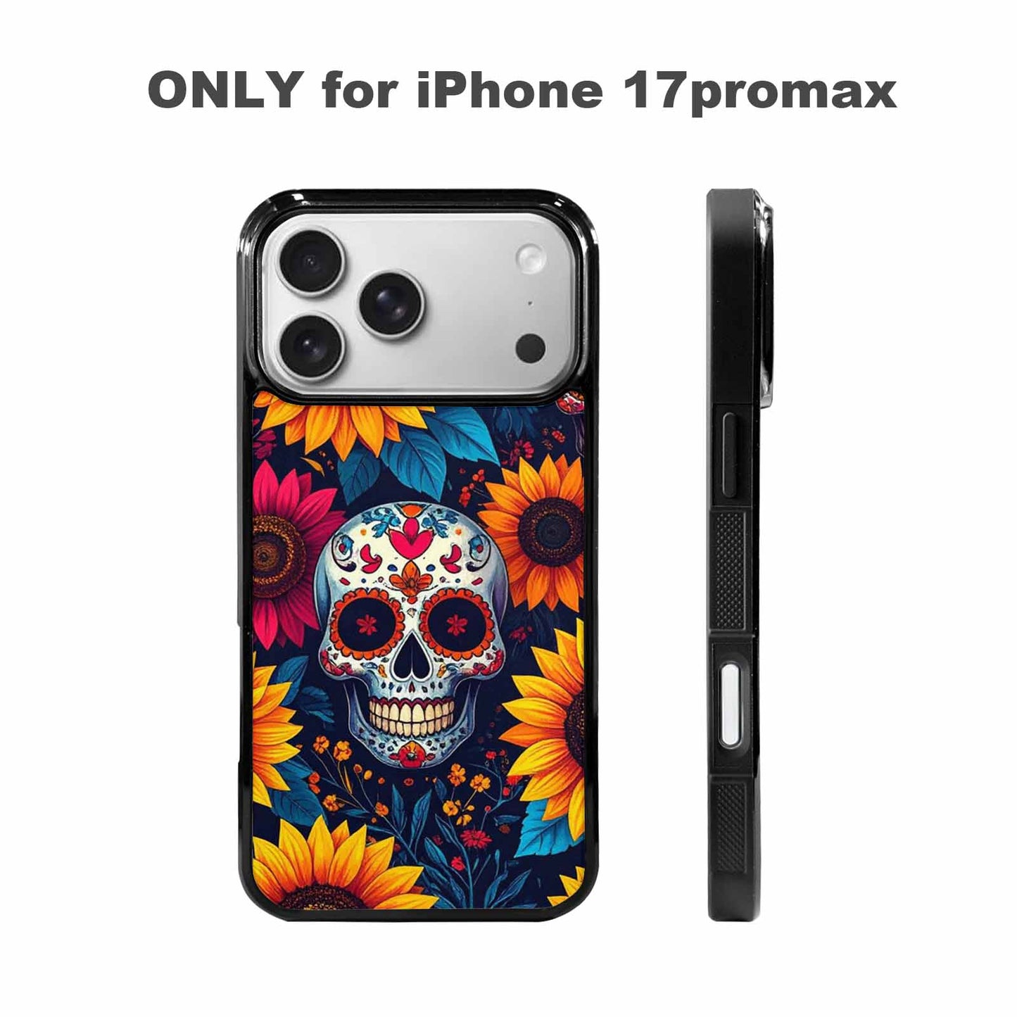 iPhone 17 Pro Max Case — Sunflower Skulls Print Gothic Skulls, Personalized Phone Case