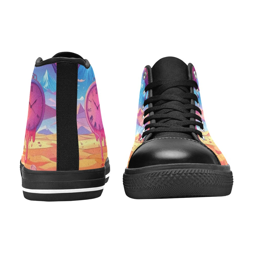 KIDS' Surrealist Dreamscape Pattern, Melting High Top Canvas Cottagecore Custom Shoes