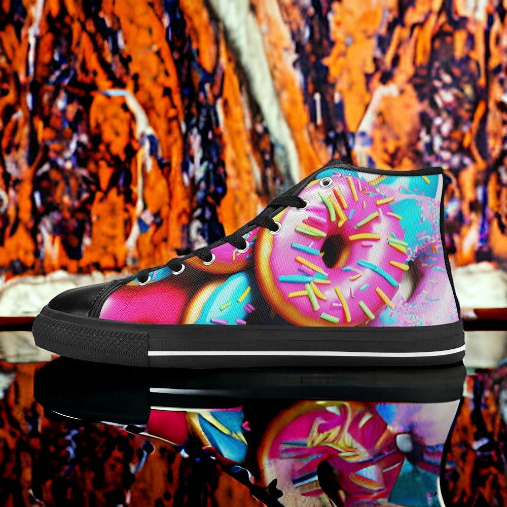 Men's Donut Art high-top canvas shoes, custom full-wrap printed design — Freaky Shoes