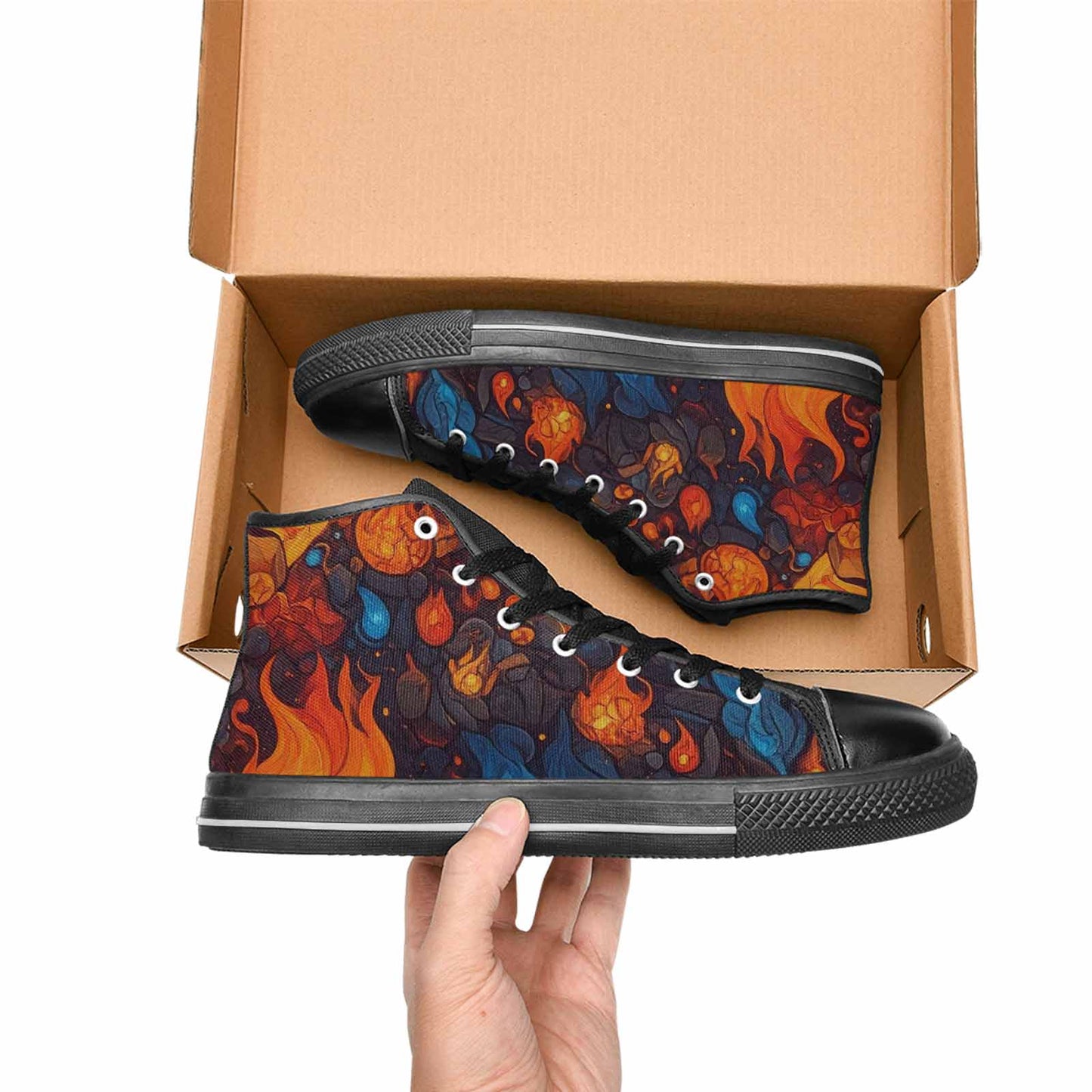 MEN'S Fire Flame High Top Canvas Vivid Custom Shoes