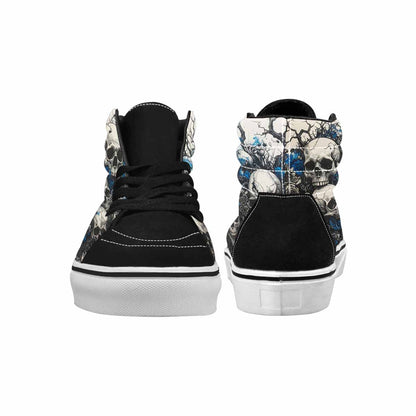 WOMEN'S Skulls Black & Blue Ink High Top Canvas Wearable Art Cottagecore Custom Shoes