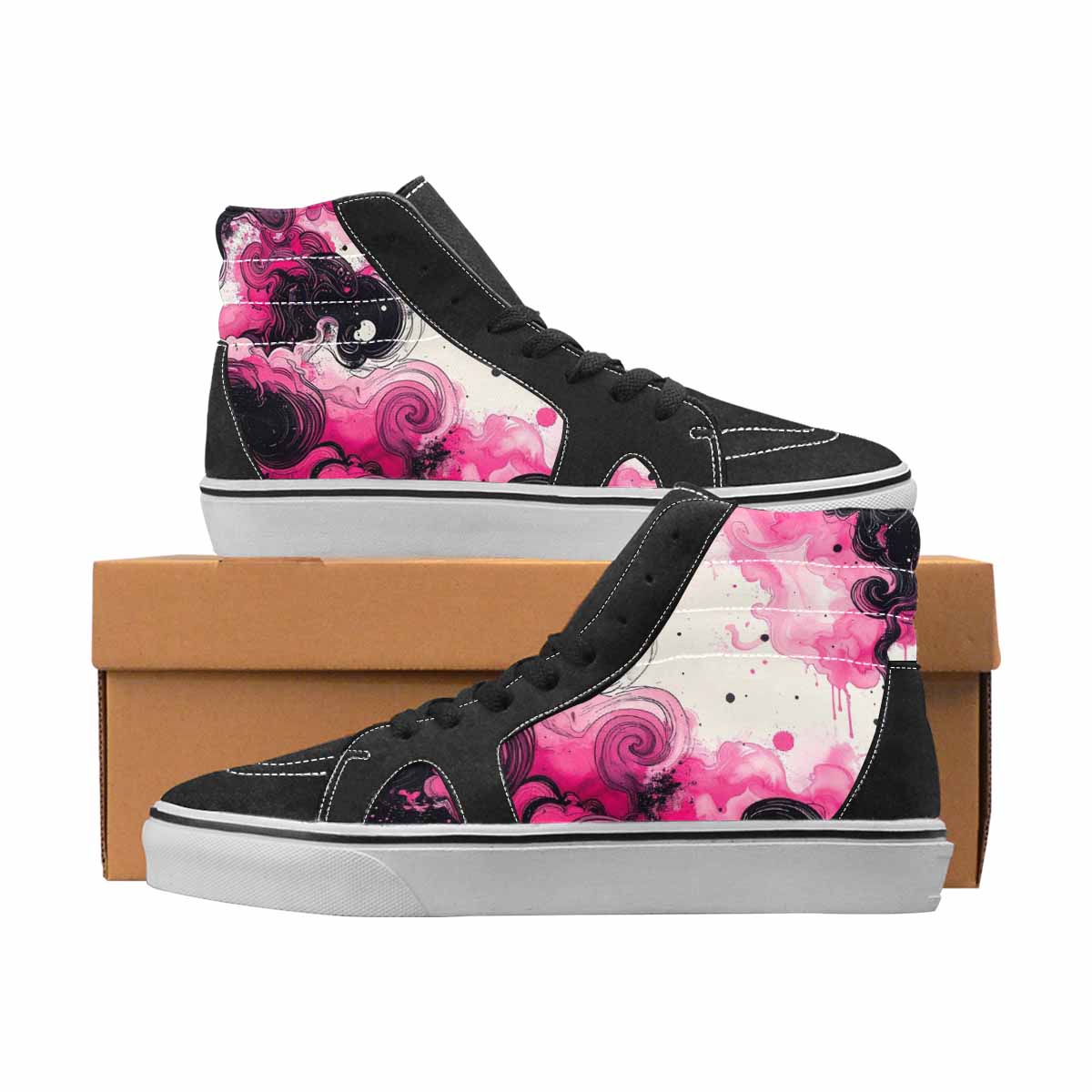 WOMEN'S Van Gogh Black & Pink Ink High Top Canvas Custom Fashion Vivid Limited Edition Sneakers