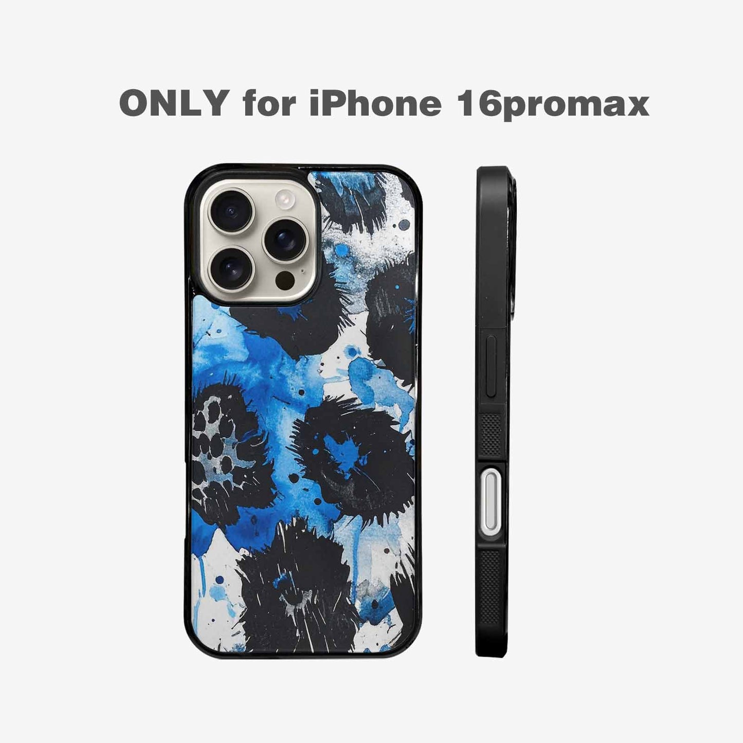iPhone 16 Pro Max Case — Animal Print Black Blue Ink Animal, Custom Printed Phone Case