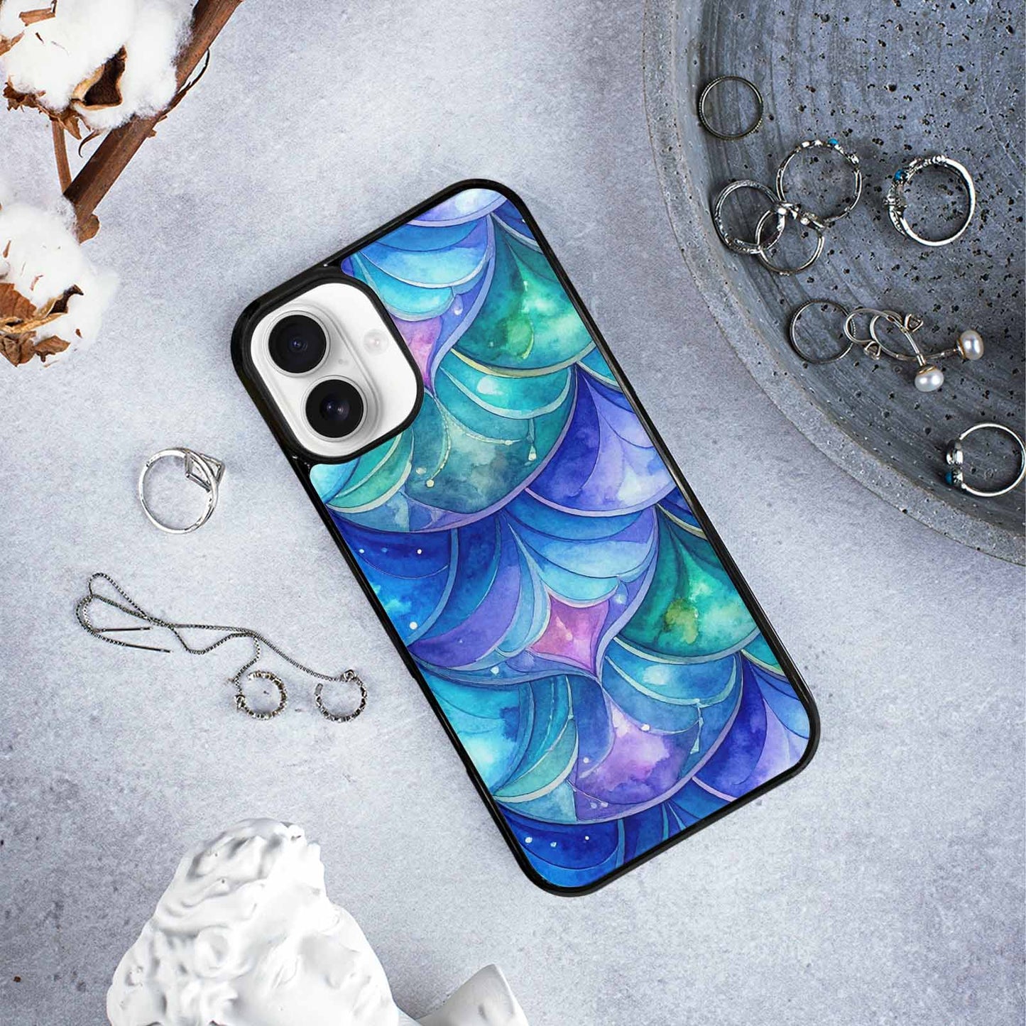 iPhone 16 Plus Case — Mermaid Scale Art Pattern, Custom Art Phone Cover