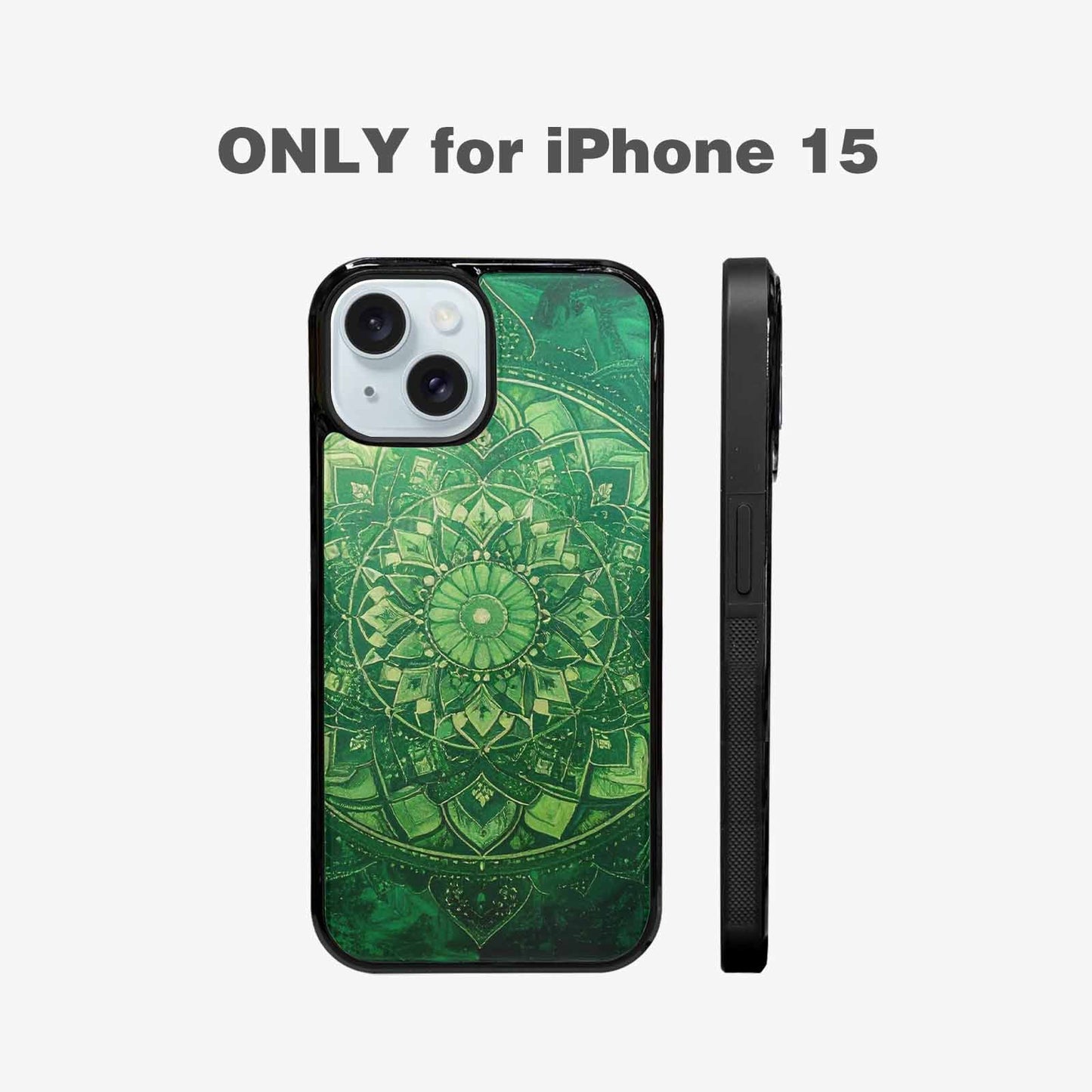 iPhone 15 Case — Green Mandala Bohemian Print Edge To, Original Design Phone Case