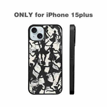 iPhone 15 Plus Case — Bold Dancing Figure Line Art Pattern, Personalized Phone Case