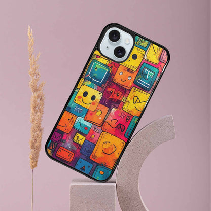 iPhone 15 Plus Case — Hand Drawn Icon Doodle Pattern Hundreds, Unique Phone Case Design
