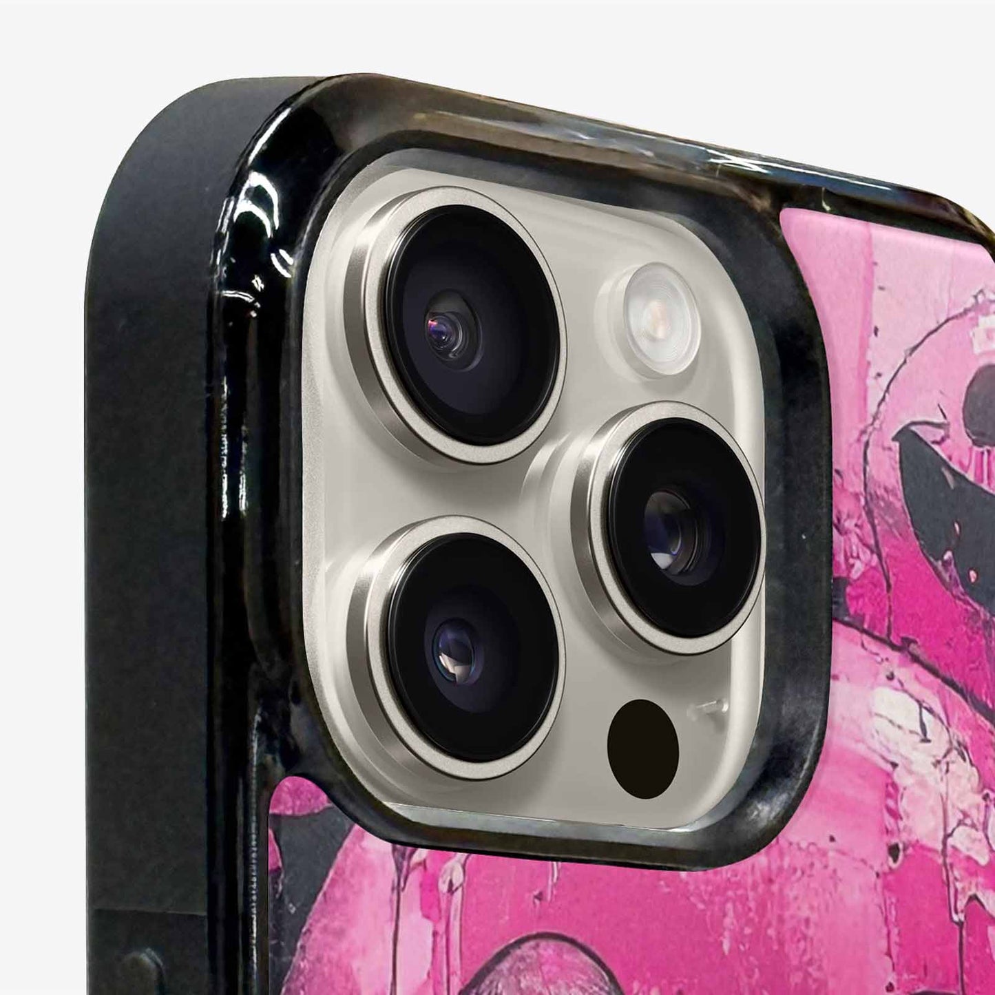 iPhone 16 Pro Max Case — Melting Moon Smiley Black Pink Ink, Personalized Phone Case
