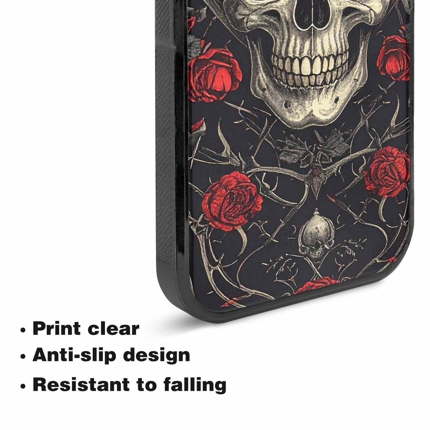 iPhone 15 Plus Case — Gothic Skulls Roses Custom, Unique Phone Case Design