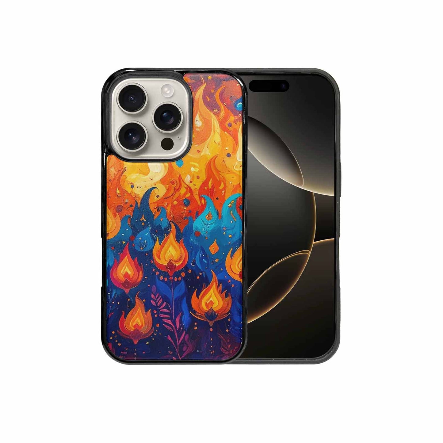iPhone 16 Pro Case — Flame Burst Full Color Vibrant Flame, Custom Phone Case